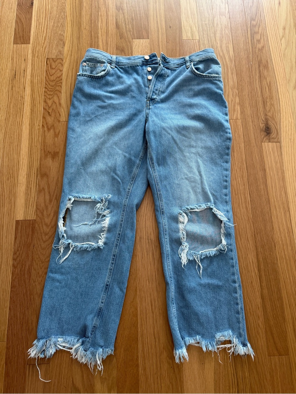 We The Free Light Blue Boyfriend Jeans with Distressed Knees